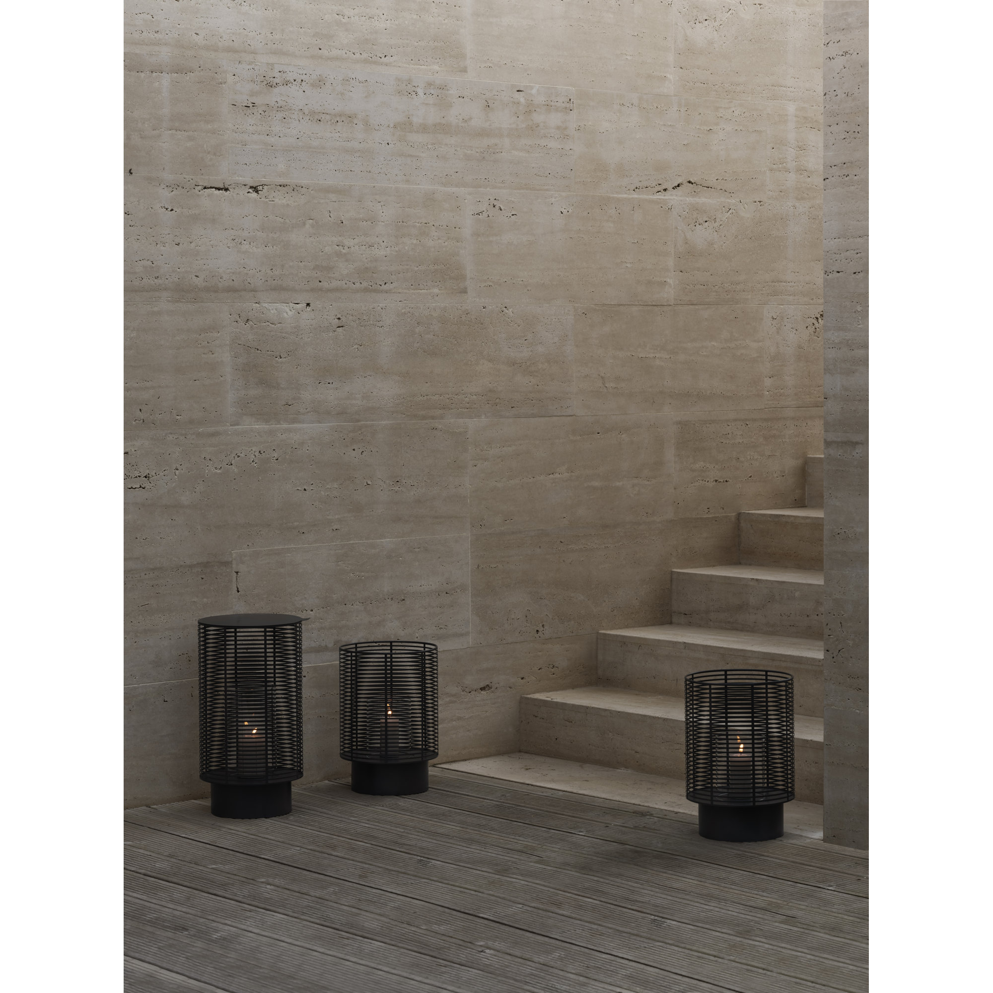 OLEA Lantern Candle Holder - Indoor / Outdoor, Gunmetal Metallic, 18.9" x 10.2" W x 10.2" D