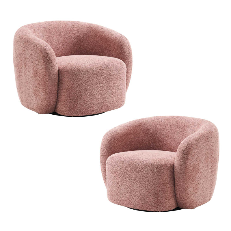 Coheman Upholstered Swivel Accent Chairs, Boucle Swivel Barrel Chair, Arm Chairs for Small Space, Blush Pink