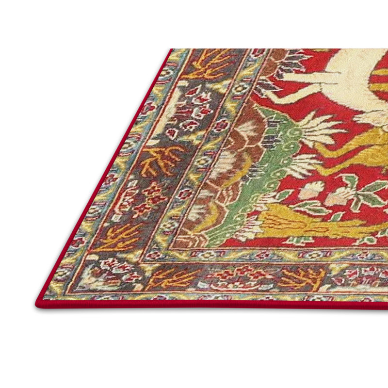 Tapis traditionnel rouge / vert Clendon, Rectangle 2 pi x 5 pi