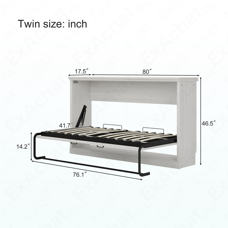 Lit escamotable horizontal simple, lit escamotable mural, armoire pliante, mobilier peu encombrant pour chambre d'amis polyvalente, bureau personnel, blanc rustique