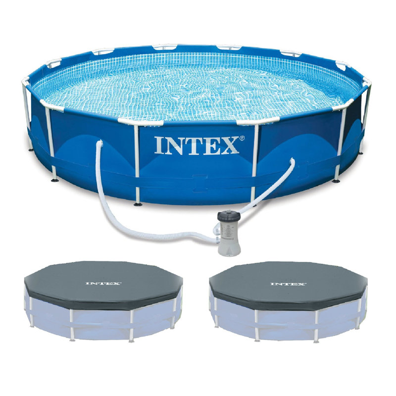 Intex 12'X30" Metal Frame Swimming Pool With Filter Pump & 2 Pool Debris Cover