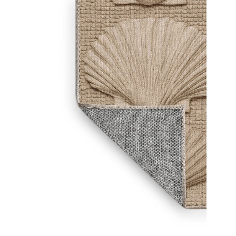 Washable Fossil Shell Design Coastal Area Rug, Runner 2' x 5'