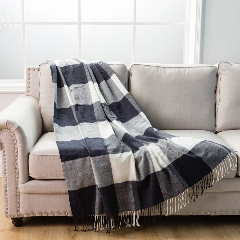 Hand Woven Throw Blanket, Navy/White
