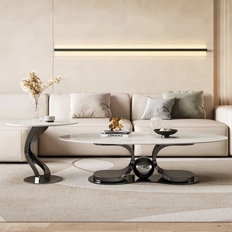 Table basse moderne simple ovale, H 15,7 po x L 51,2 po x l 27,6 po, Titane noir