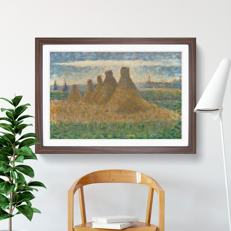 Haystacks by Georges Seurat - Framed Print, 27cm H x 36cm W x 2cm D, Walnut Framed