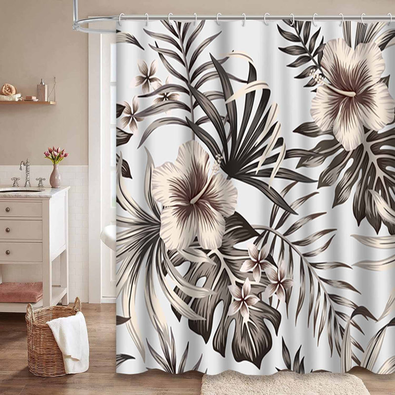 Rideau de douche imperméable à l'eau avec feuilles de palmier tropical et hibiscus rétro avec 12 crochets, L 72 po x l 84 po