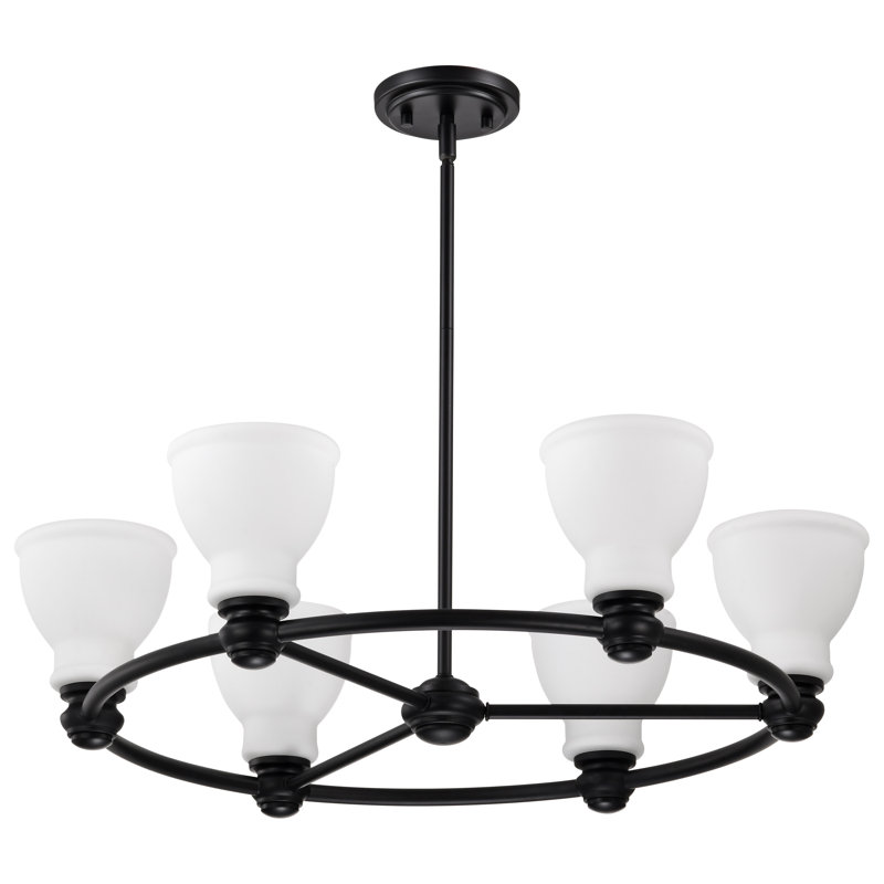 Aridna - 6 Light Chandelier - Matte Black with Satin White Glass