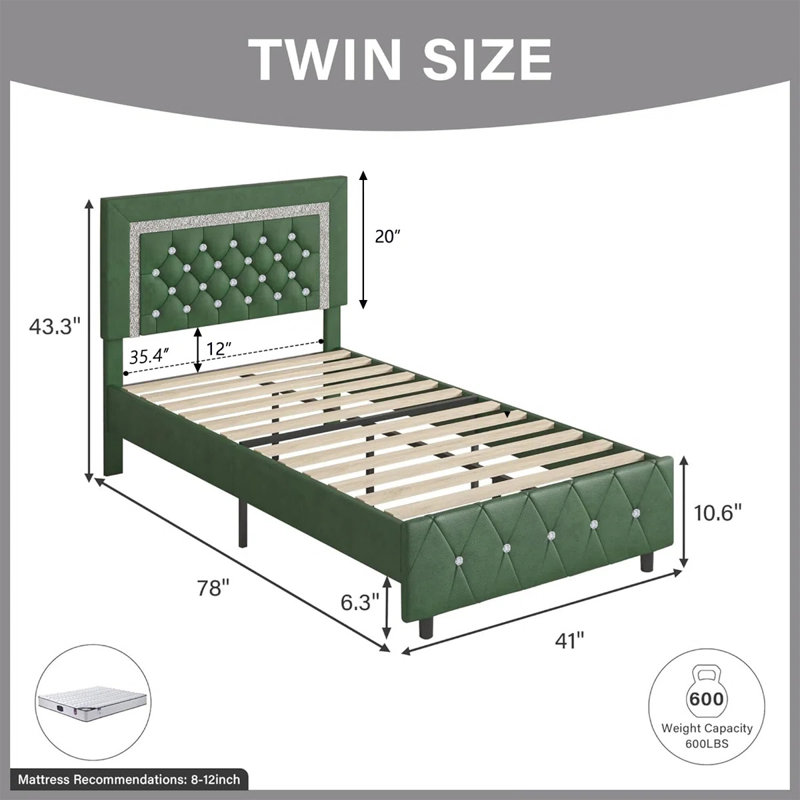 Alber Faux Leather Diamond Tufted Platform Bed with Headboard & 2 Rustic Farmhouse Nightstands Set, Barn Door End Tables with Storage Shelf