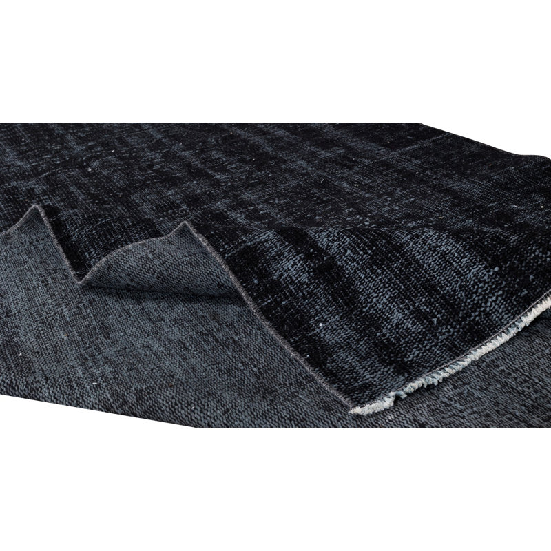 Tapis turc contemporain fabriqué à la main 5,2 x 8,2 pi surteint en noir