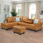 Canapé modulaire en L en similicuir 4 places avec méridienne et repose-pieds Modern Ginger