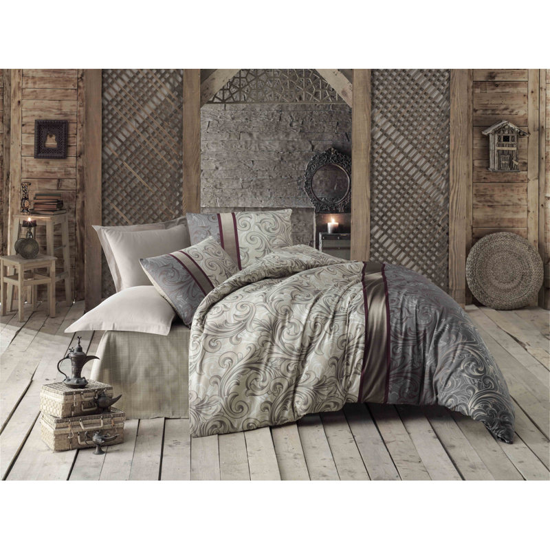 Ensemble de housse de couette réversible , Beige, Housse simple + 1 taie décorative