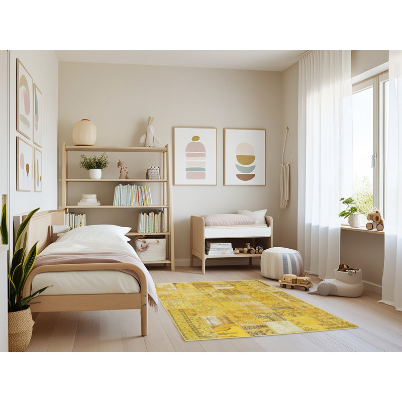 Tapis contemporain jaune, Rectangle de 3 pi x 5 pi