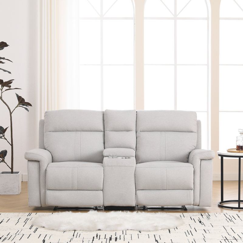 Satori Upholstered 78'' Power Reclining Loveseat, Silver Polyester Blend