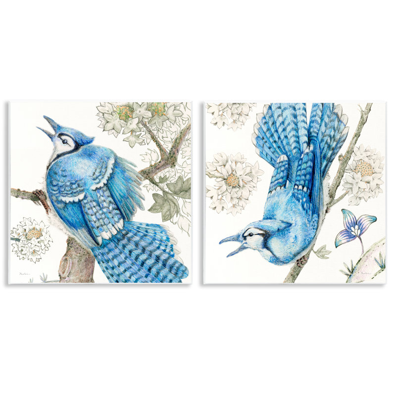 "Blue Jays with Blossoms", ensemble d'art sur plaque par Evelia Designs