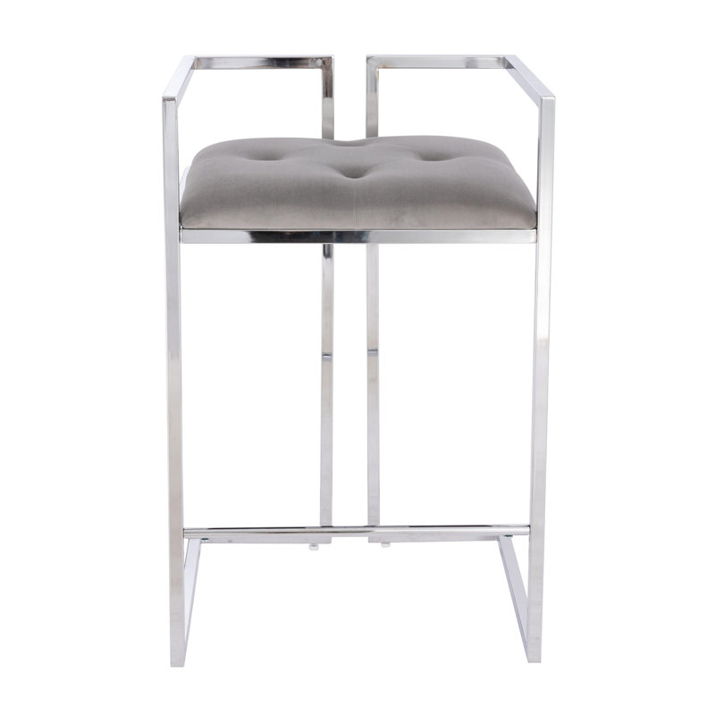  Tabouret de comptoir en velours Aurelian, Argent/Gris