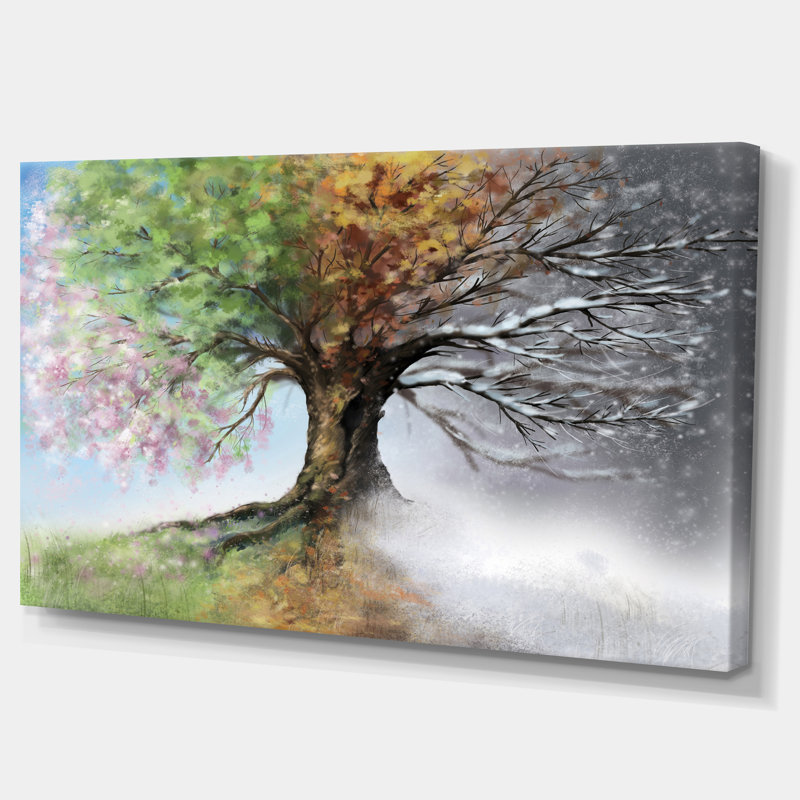 Arbre sur toile, impression de nature quatre saisons - Arbre avec quatre saisons, H 20 po x l 40 po, Toile tendue, Sans cadre