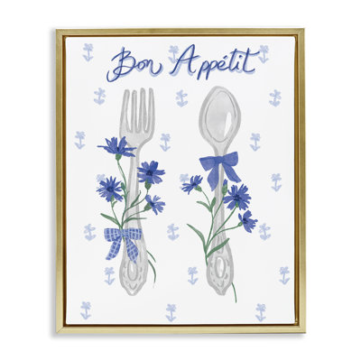 Bon Appetit Floral Silverware Framed Floater Canvas Wall Art by Ilis Avilés