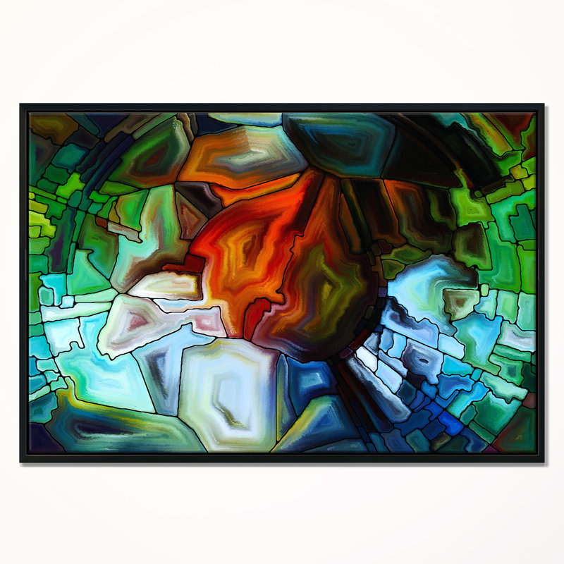 «Abstract Stain Glass Design», reproduction d'impression sur toile tendue, H 16 po x l 32 po x P 1 po, Cadre noir