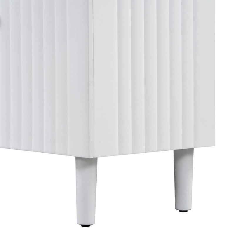 Buffet moderne de 58 pouces de large avec portes à motif ondulé, armoire de rangement de 32 po de hauteur avec tablettes réglables et poignées en métal, blanc