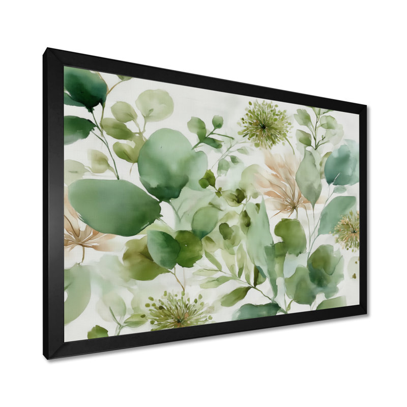 «Watercolor Greenery Sage Watercolor - Plants», impression sur toile botanique verte, H 12 po x l 20 po, Cadre photo unique