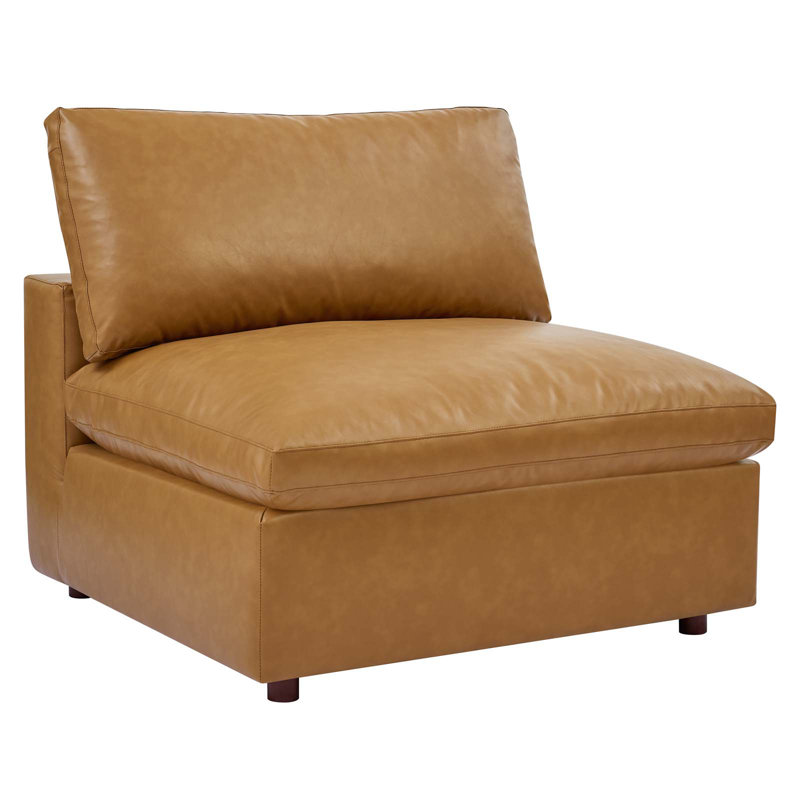 Chaise sans accoudoirs rembourrée en cuir Vegan, Simili cuir brun clair