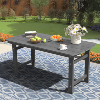  Table de salle à manger rectangulaire en PEHD pour l'extérieur avec trou pour parasol