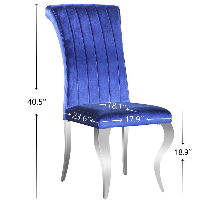 Chaise en velours Franciska, Bleu, Argent