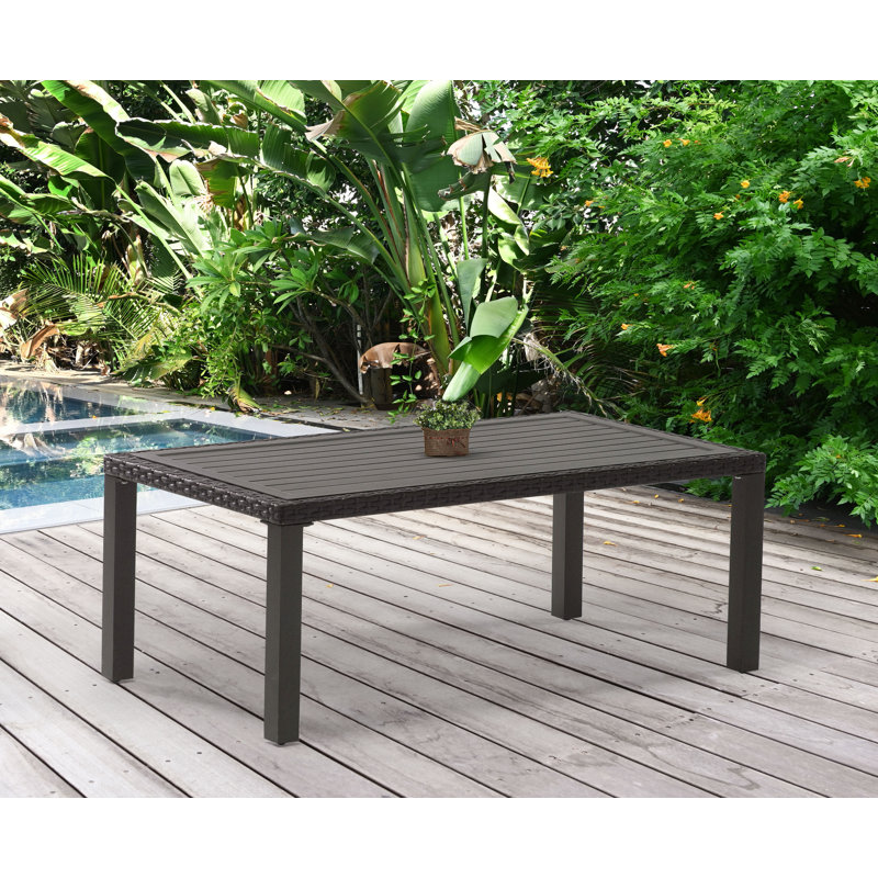 Angelline Rectangular Wood Metal Outdoor Coffee Table , 48'' in. W 26'' in. D, Brown