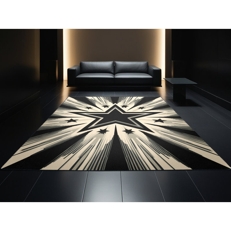 Tapis beige style Mid-Century lavable à la machine Bates - reliure noire, 2 pi x 3 pi