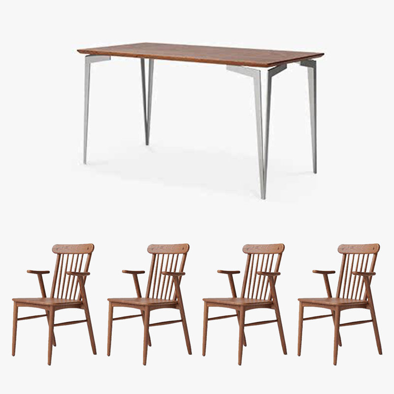 4 - Person Solid Wood Top Four Leg Dining Set,  29.53”H x 31.5”L x 55.12”W