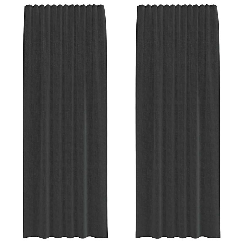 Voile Curtains With Tab Top 2 Pcs, Black, 140cm Width x 260cm Drop