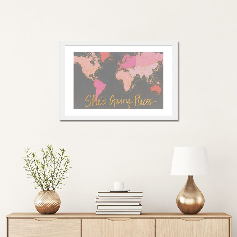 Impression d’art graphique, "it’s going places" par Elizabeth Medley, Blanc, Papier encadré blanc, H 16 po x l 24 po x P 1 po