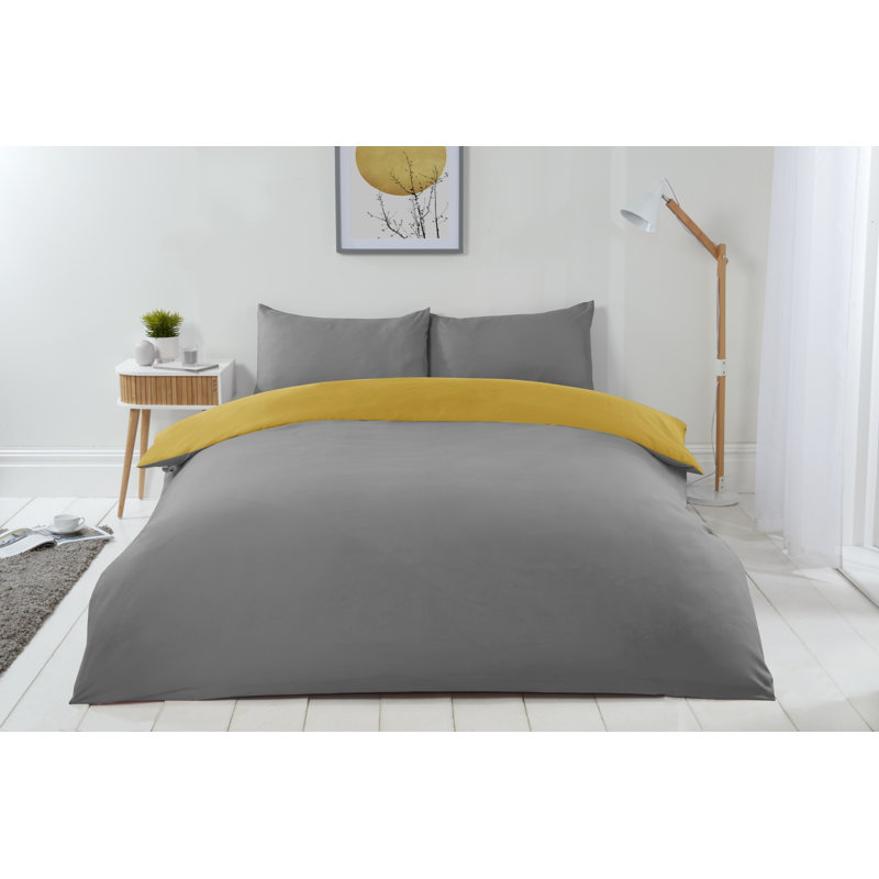 Kirke Microfibre 180 TC Reversible Duvet Cover Set, Double - 2 Standard Pillowcases, Ochre/Grey