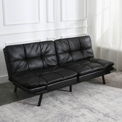 71" Convertible Faux Leather Futon Twin Size with Adjustable Arms