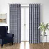 Walker Check Indigo/Ivory Cotton Pinch Pleat Drapery Panel Set of 2