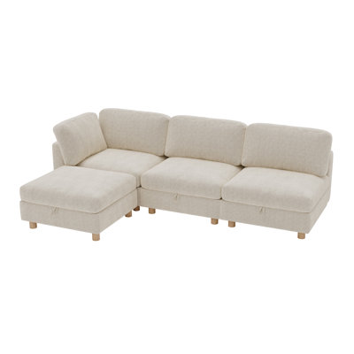 Modular sectional sofa seat, convertible sofa with storage, multifunctional folding fabric sofa set, 4 seater sofa (Beige)