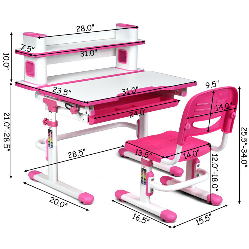 Ensemble de bureau d'art 23,5 po Mcglade, Rose / blanc