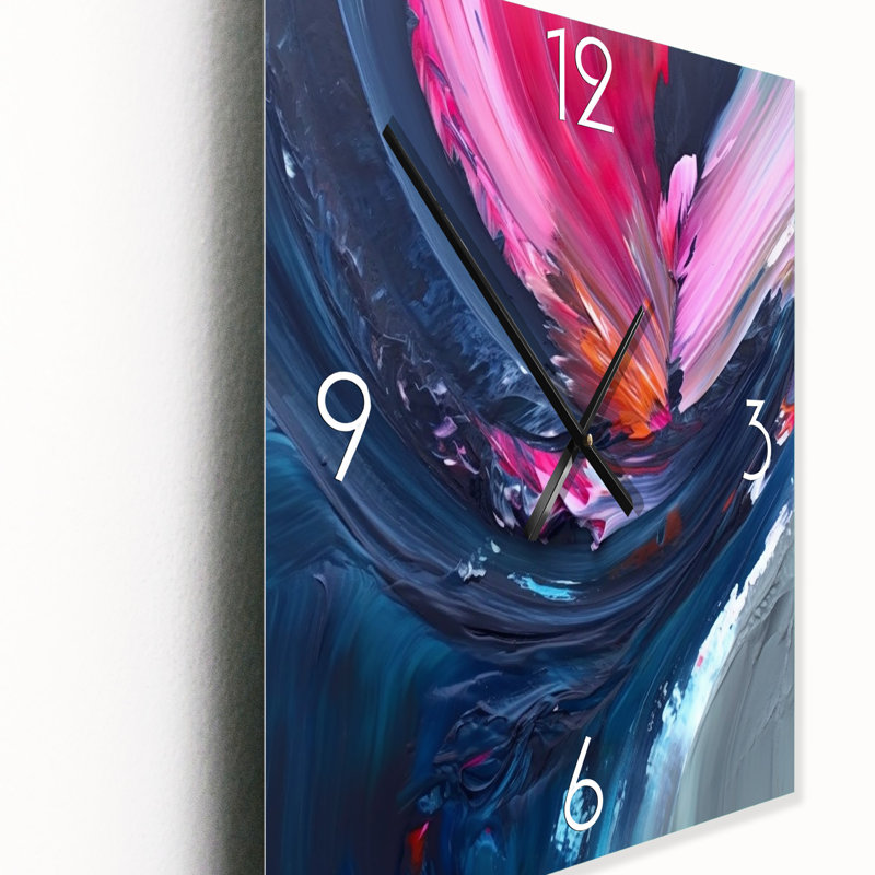 Horloge murale moderne abstraite bleue et rose, H 32 po x l 24 po x P 1 po