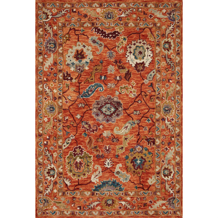 Langley Street Kraker Handmade Hand Hooked Wool Orange Rug | Wayfair