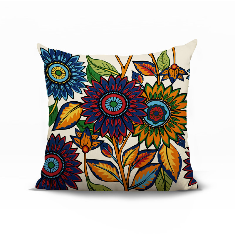 Coussin intérieur / extérieur Anvi, Carré 17 po, Bleu / rouge / orange / vert