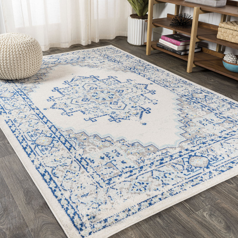 Clarice Inigo Cottage Medallion Blue/Gray Rug, Rectangle 5'3" x 7'6"