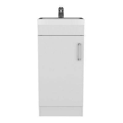 Meuble-lavabo de salle de bain 16 po avec lavabo en résine blanche, poignée en métal et tablette intérieure - armoire à porte simple (armoire à particules
