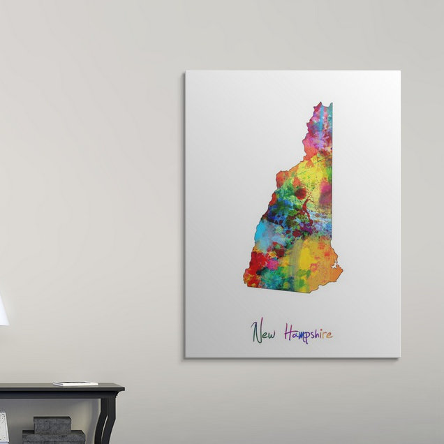 Francy «New Hampshire Map» par Abarca, impression, H 36 po x l 27 po x P 1,5 po, Toile