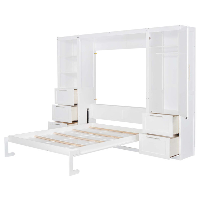 Lit escamotable mural avec placard, tiroirs et tablettes Murphy, White
