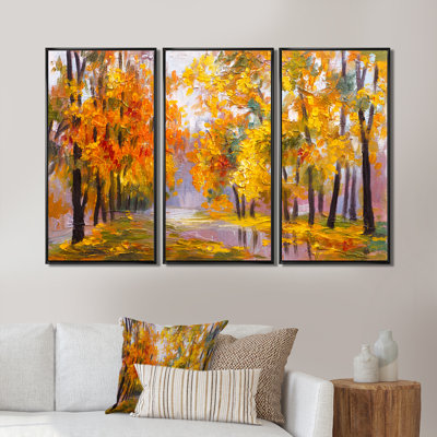 " Full Of Fallen Leaves " 3 - Pieces Painting Print
