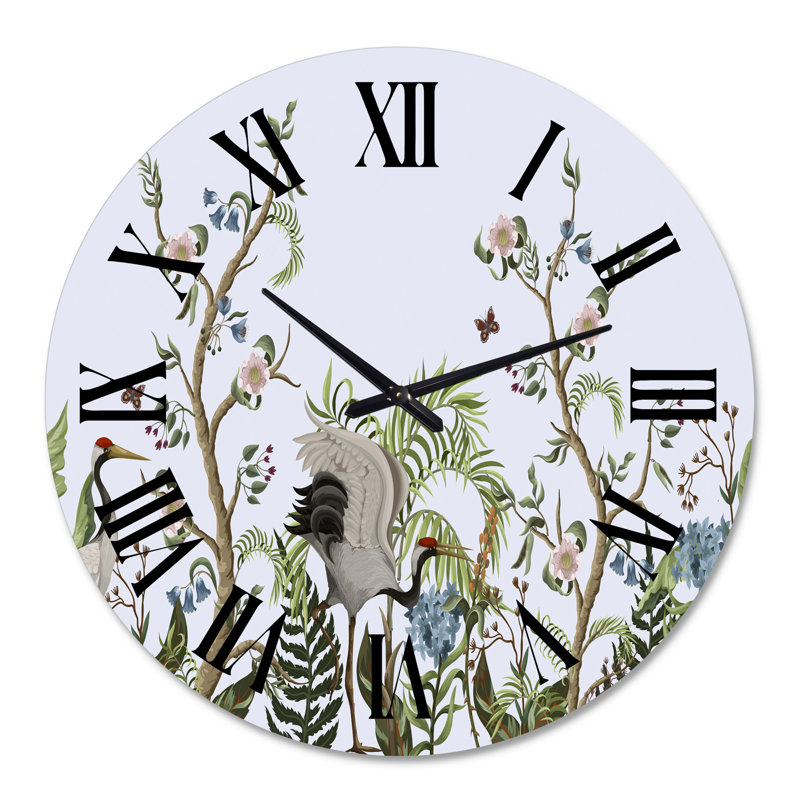Bordure avec grues et pivoines de style chinois - Horloge murale traditionnelle, Surdimensionné