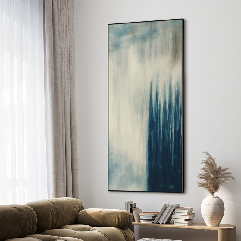 Très grande impression murale abstraite bleue - Œuvre d'art moderne moderne à flux vertical pour le salon ou la chambre à coucher, assemblage requis (assemblage requis)