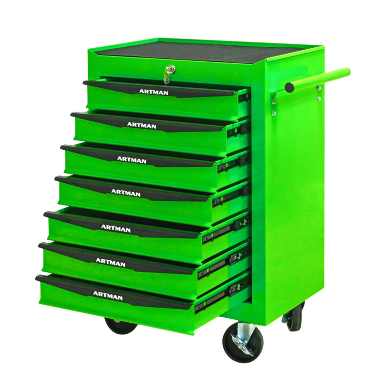 Coffre à outils durable en métal avec 7 tiroirs, glissières à roulement à billes et mécanisme de verrouillage pour un rangement sûr