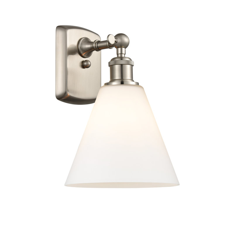 Applique murale 1 lumière 8 po Shauna, Blanc mat, Incandescente, Nickel satiné brossé