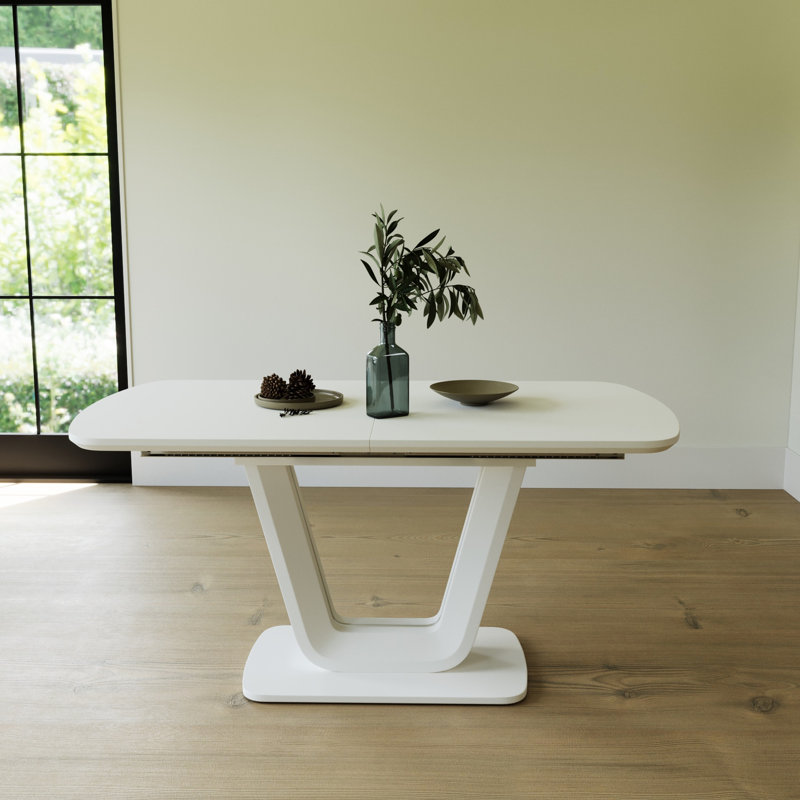 Table de salle à manger blanche extensible avec pieds en forme de U, de qualité supérieure